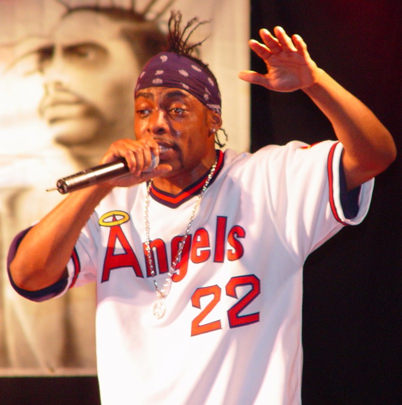 Coolio singing in Angels jersey